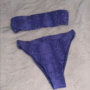 Blue snake skin bathing suit, high rise